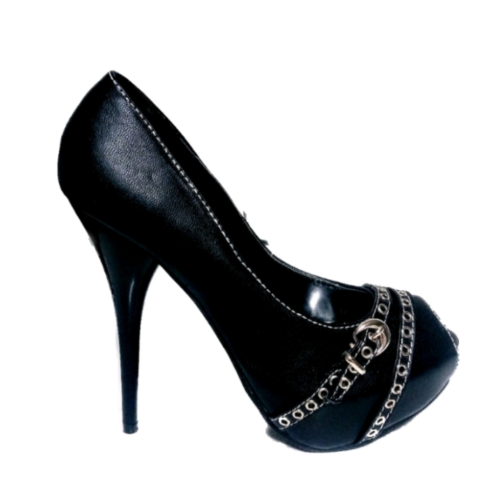 Lady Luxe Women 7.5 Black Slip On Stiletto Heels